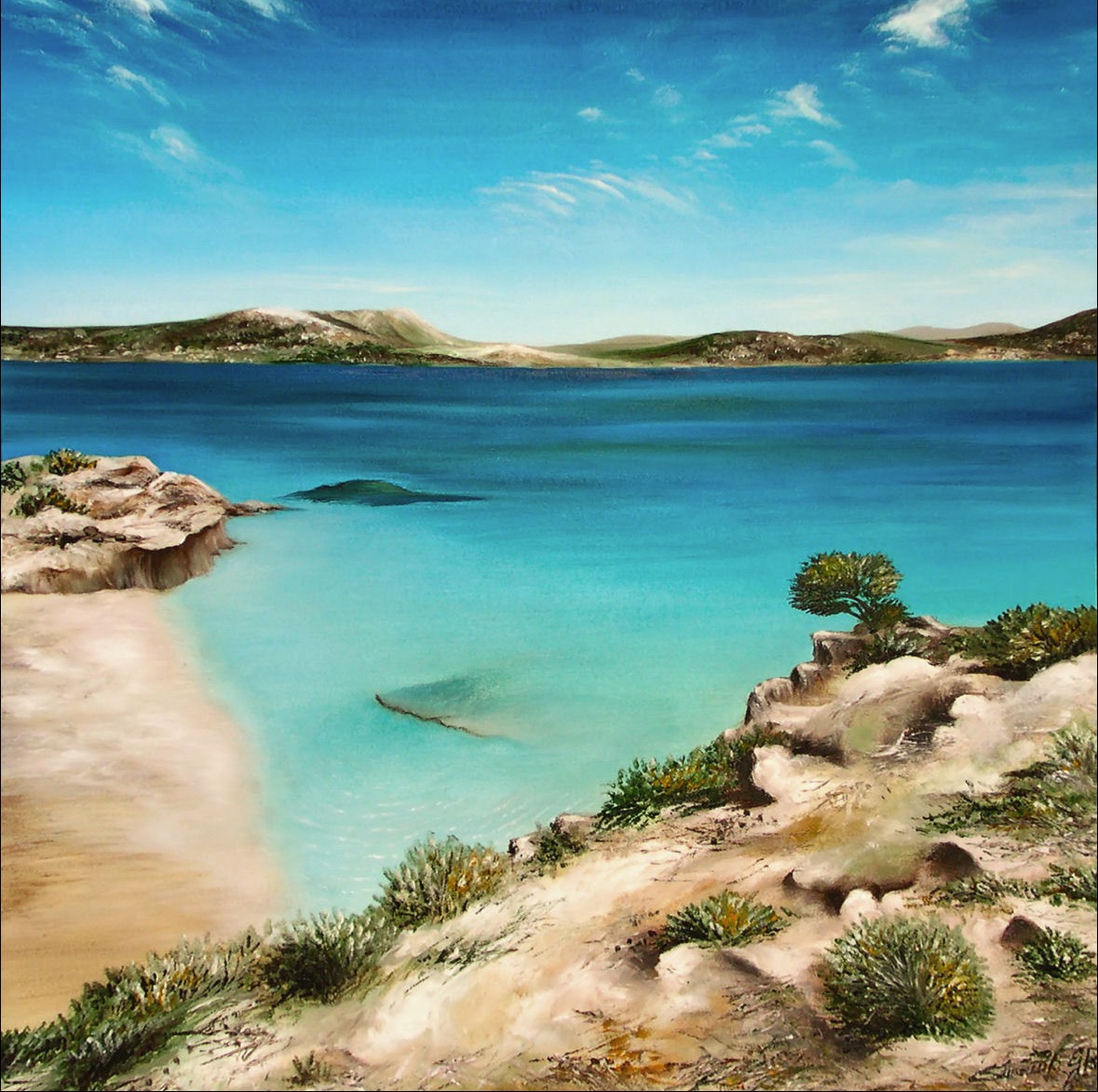 On the Edge, Oil on canvas, 80 x 80 cm (31.5 x 31.5 in)