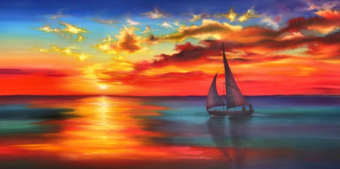 Sunset, Oil on canvas, 80 x 160 cm (31.5 x 63.0 in)