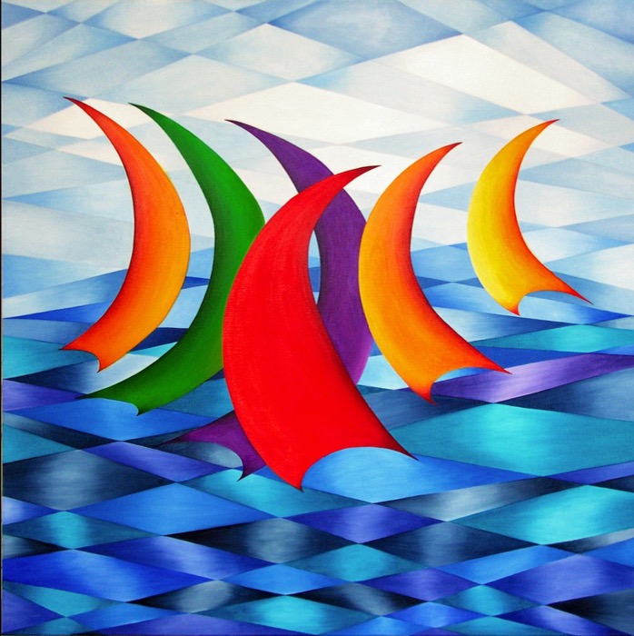 Regatta, Oil on canvas, 100 x 100 cm (39.4 x 39.4 in)