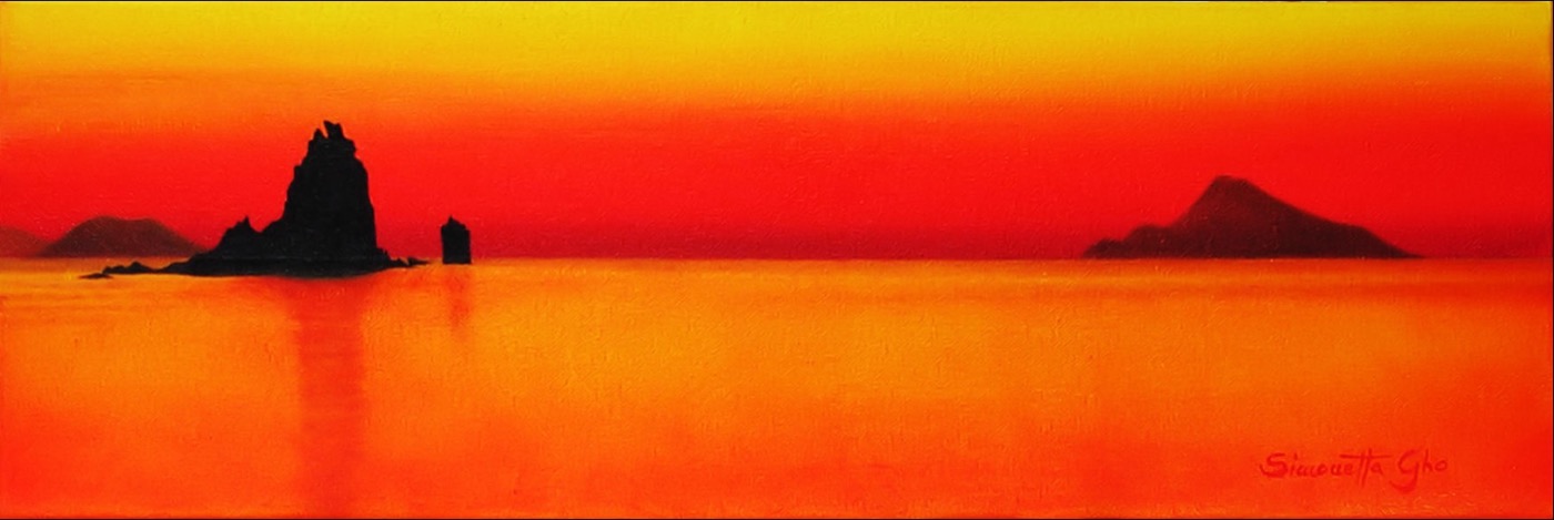 Red Sunset, Oil on canvas, 20 x 60 cm (7.9 x 23.6 in)