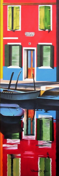 Burano, Oil on canvas, 60 x 20 cm (23.6 x 7.9 in)