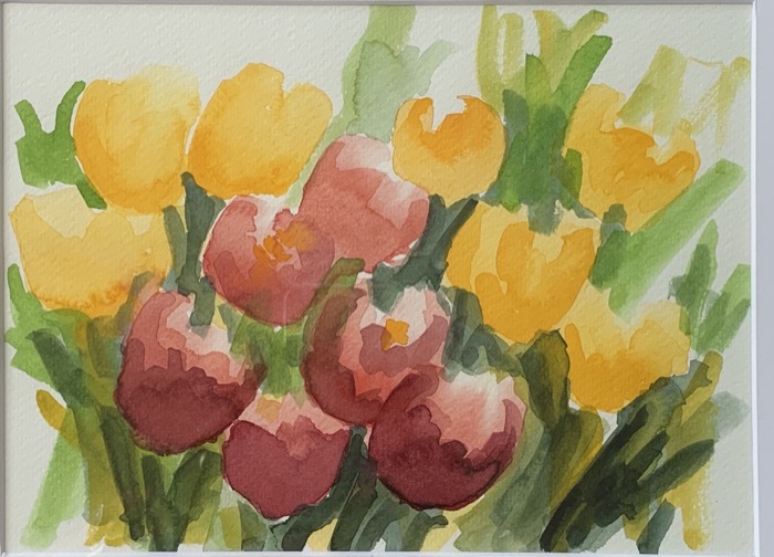 Tulips, Watercolor on paper, 18 x 24 cm (7.1 x 9.4 in)