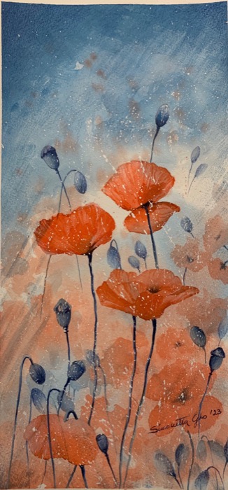 Mohnblumen, Aquarell auf Papier, 37 x 18 cm